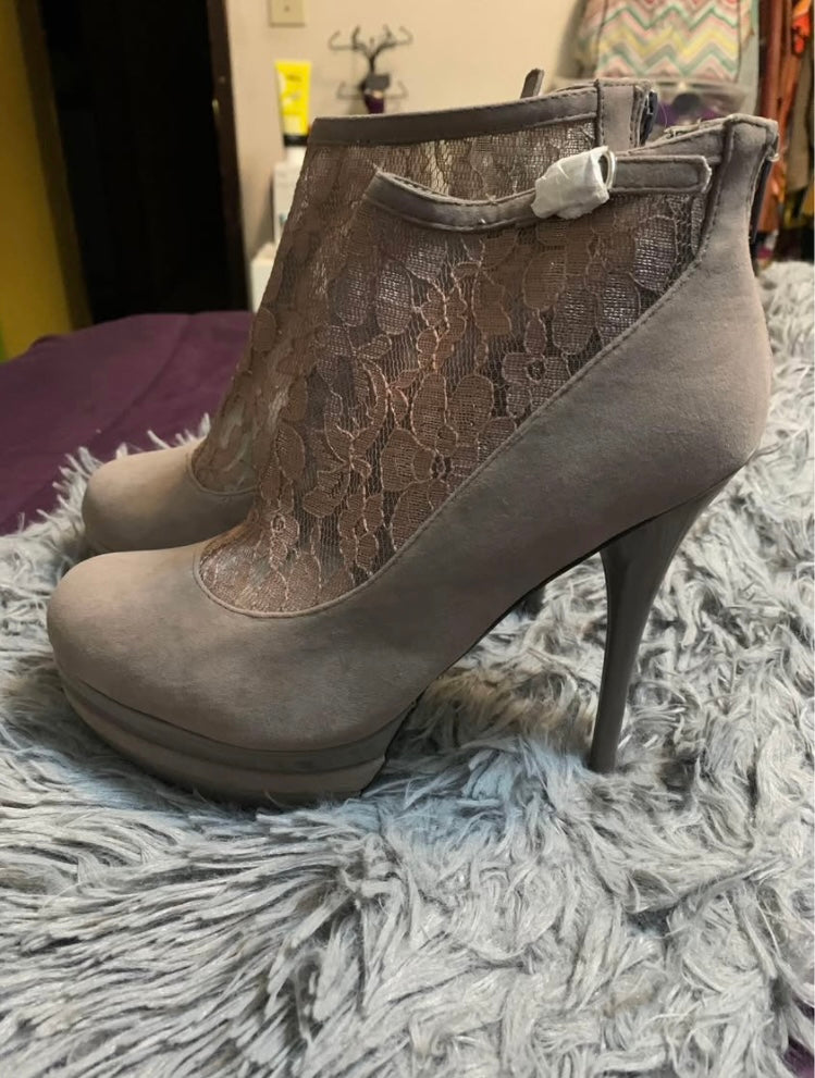 Gray Lace Ankle Boots