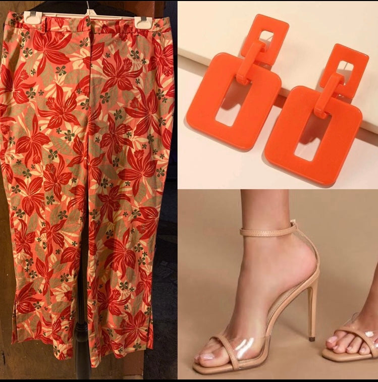 Coral Flowers Ankle Pants